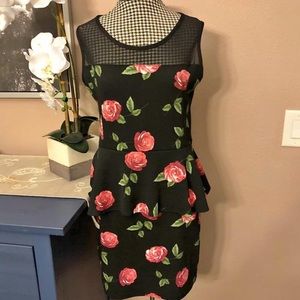 Black flower peplum dress